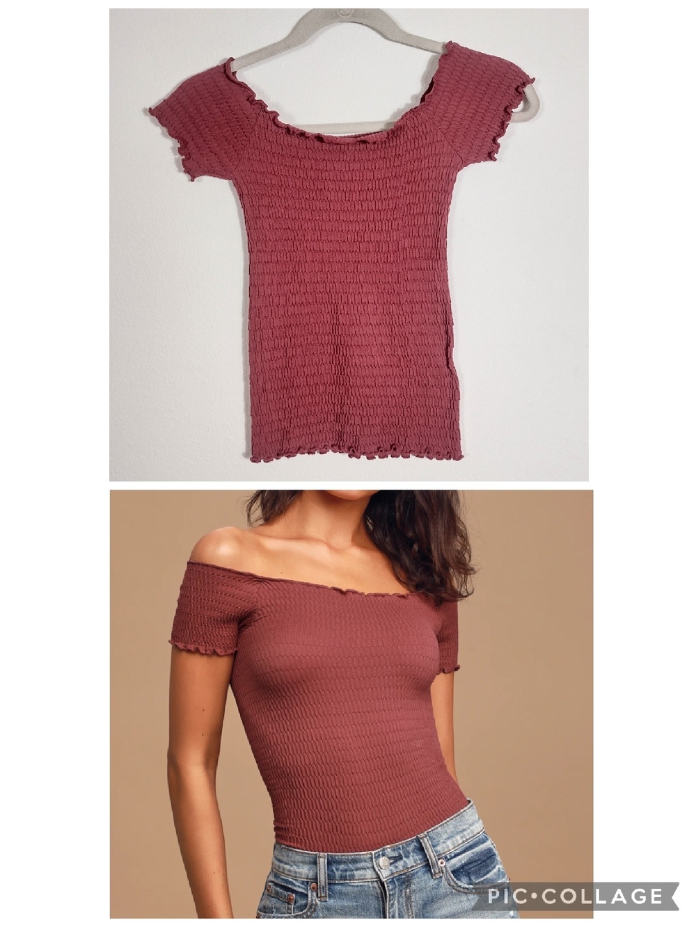 Free People Moulin Ruched Smocked Off-The-Shoulder Cami Washed Burgundy Marsala